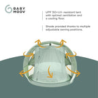 Babymoov Moov & Protect Anti-UV Cooling Beach Tent for Babies with Integrated Mosquito Net, Portable, Green Lagoon (Summer 2025 Edition)