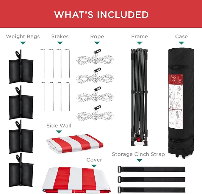 Best Choice Products 10x10ft Pop Up Canopy Tent with Sidewall, 1 Person 1 Minute Set Up, Carry Case, 4 Weight Bags - American Flag