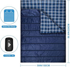 AGEMORE Cotton Flannel Double Sleeping Bag for Camping, Backpacking Or Hiking. Queen Size 2 Person Waterproof Sleeping Bag for Adults Or Teens. Lightweight with Compression Sack
