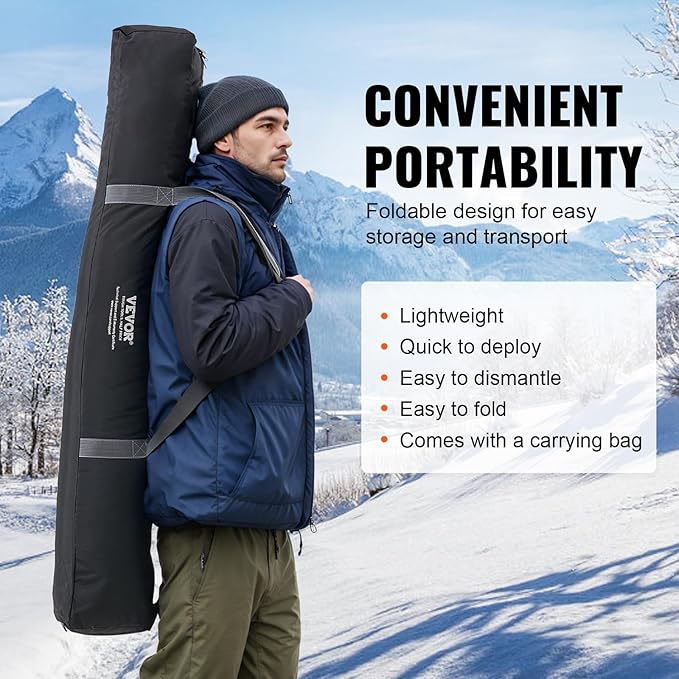 VEVOR Portable Pop-Up Tent, 1-8 Person Insulated Shelter, Large Fishing Area, Hub-Style Shanty for Winter Fishing, Waterproof Oxford Ice Cube with Anchors/Ropes/Carrying Bag