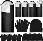 Tranqun 5 Packs Sleeping Bags for Homeless 5 Winter Beanies 5 Gloves Adults 0 Degree Camping Sleeping Bag Waterproof Lightweight for Donation Shelter