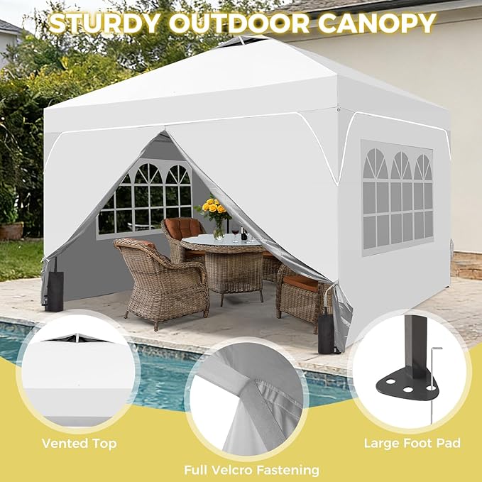 8x8 FT Pop Up Canopy with 1-Button Push, 4 Removable Sidewalls, Sandbags, Instant Canopy Tent for Outdoor Events