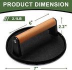 EWFEN Burger Press, 7" Round Heavy-Duty Cast Iron Smash Bacon Press Meat Steak with Wood Handle for Griddle, Sandwich, Nonstick Pan