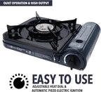Gas One 10,000 BTU Portable Butane Gas Stove with 4 Pack Fuel and Carrying Case - Midnight