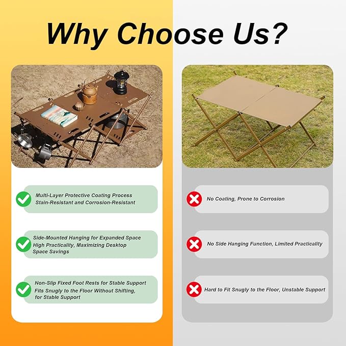 Portable Camping Table & Shelf, 2-in-1Folding Carbon Steel Picnic Rack 37" 4-Tier Storage Cook Station with 4 Hooks,Perfect for Party, Dining, Camping, BBQ, Indoor, Outdoor