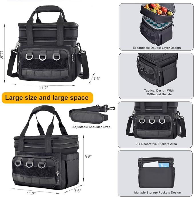 Tactical Lunch Box for Men Women-Insulated Leakproof Lunch Bag with Adjustable Shoulder Strap, Durable Expandable Cooler Bag for Work Office Travel Camping Hiking, Large Meal Pail Adults(Camo)