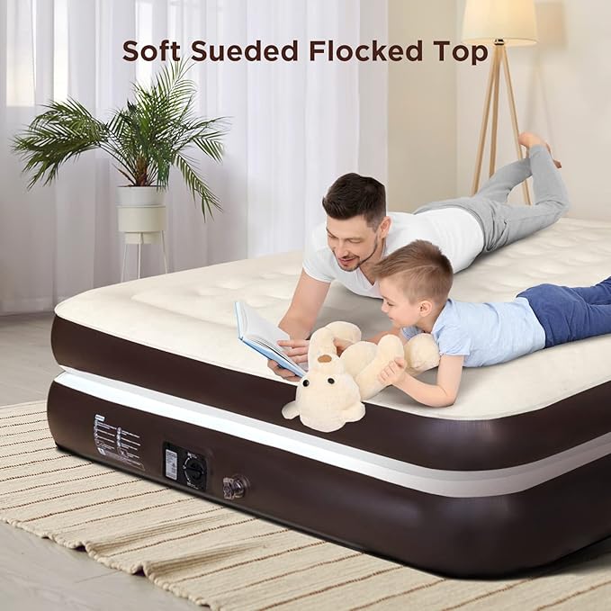 Ciays Air Mattress with Built-in Pump, Blow Up Mattress with Carrying Bag for Home and Camping, Flocked Top Inflatable Air Bed for Guests, Family