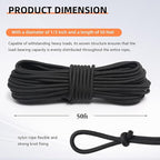Nylon Rope, 1/3 inch 50FT Nylon Poly Rope Utility Cord Strong Polyester for Camping, Hiking, Clothesline, Tie, Flag Pole, Marine, Outdoor Swing (8mm Black)