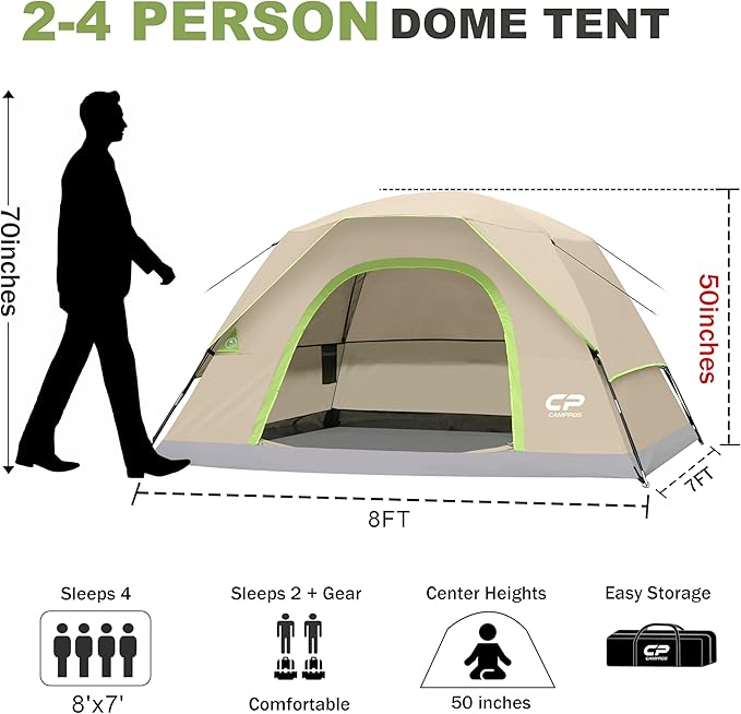 Tents for Camping 4 Person Tent Waterproof Windproof Double Layer Camping Tent, Easy Setup Dome Tent with Large Mesh Windows & Wider Door for Outdoor Camping & Hiking