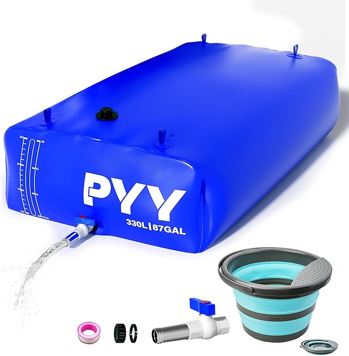 PYY Water Storage Bladder - 87 Gallon/330L Foldable Portable Water Bladder Tank with Spigot - Large Water Bob Bathtub Emergency Water Bladders for Outdoor RV Car Camping,Overflow Kit Blue