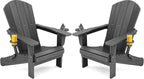 SERWALL Foldable Adirondack Chair Set of 2, HDPE Adirondack Chair with Wood-Texture-Gray