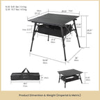 ARROWHEAD OUTDOOR 39" Aluminum Folding Camp Roll Up Table w/Adjustable Height, Undertable Mesh Storage, Carry Bag