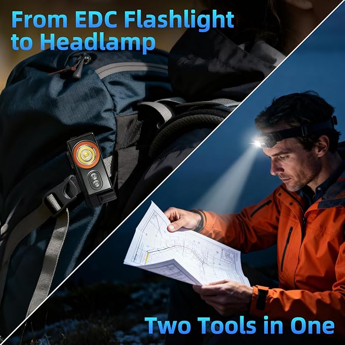 ULTRAFIRE Rechargeable EDC Pocket Flashlight with Clip, Magnetic Base and Headband, 6 Modes 500 Lumens Compact Mini Keychain Flashlight for Outdoor Use