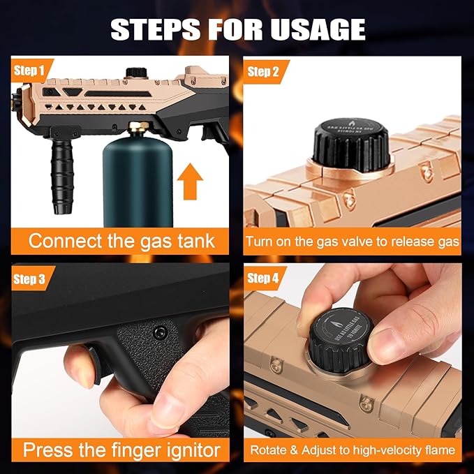 Propane Torch Gun-Powerful Grill Torch Gun, Kitchen Torch Gun with Adjustable Flame, Flamethrower, High Power Cooking Torch for BBQ, Baking, Campfire, Welding (Propane Tank Not Included)