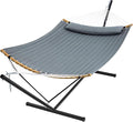 SUPERJARE Hammock with Stand, 2 Person Heavy Duty Hammock with Padded Cotton, Detachable Pillow & Strong Curved-Bar & Portable Carrying Bag, Perfect for Outdoor & Indoor, Neutral Gray