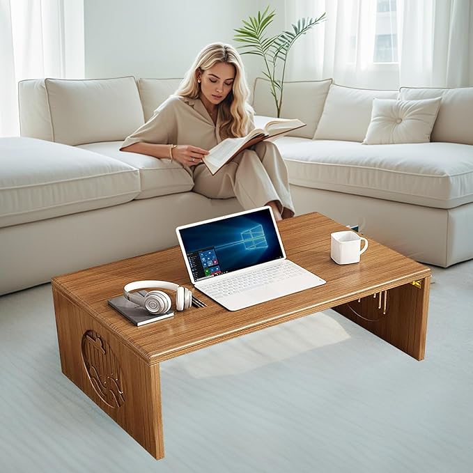 Japanese Folding Coffee Table, Foldable Low Coffee Tables, Bamboo Floor Table Desk for Sitting on The Floor, No Assembly, Portable Living Coffee Table (31.5Inch)