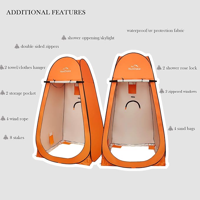 Your Choice 3.9x3.9x6.9FT Pop Up Privacy Tent, Large Portable Camping Changing Room with 2 Storage Pockets & 4 Sandbags, Outdoor Shower & Toilet Shelter for Beach, RV, Camping & Hiking