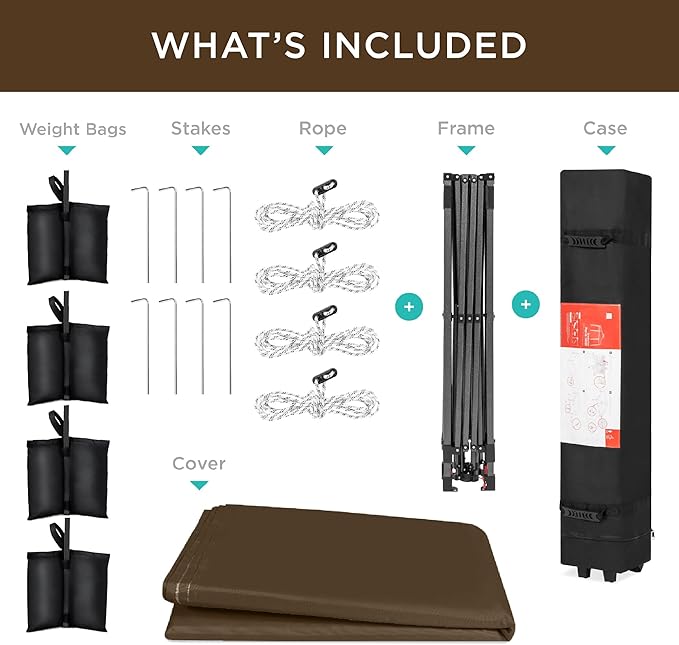 Best Choice Products 10x10ft Pop Up Canopy Tent, Outdoor Shade, 1 Person 1 Minute Set Up, Carry Case, 4 Weight Bags - Brown
