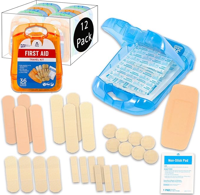 Mini First Aid Kit Bulk Set - Travel Size Bundle Includes 12 Small First Aid Kits in Durable Case for Car, Purse, Travel, Backpack, Camping | Small First Aid Kit