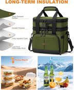 Lunch Box For Men Women Double Deck Insulated Lunch Bag For Men Woman Leakproof Expandable Cooler Bag with Adjustable Shoulder Strap for Work Shool Picnic(Green,Medium)