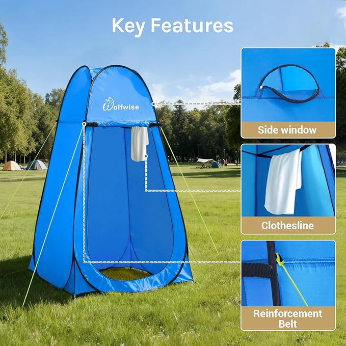Wolfwise Pop Up Shower Tent, Portable Instant Changing Tent with Ventilation Window & Carry Bag, Privacy Bathroom Toilet for Beach, Camping & Outdoor, Width 40 ", Height 75 ", Blue