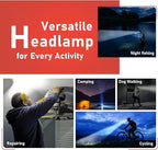 Rechargeable LED Headlamp, 400 Lumens, 230° Wide Beam, USB-C, 5 Modes — Lightweight, Adjustable Headband; Hard Hat Clips for Camping, Hiking, Running, Repairs & Gift (1, Yellow)