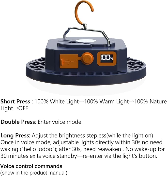 10000mAh 3000LM Rechargeable Camping Light , White/Warm/Nature/RED Hanging Camping Lantern Waterproof Tent Lights with Portable Bag Voice Control(Offline),Christmas Gift for Parents Friends (30W PRO)
