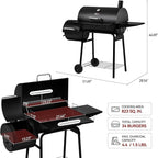 Royal Gourmet CC1830SC Charcoal Grill Offset Smoker with Cover, 811 Square Inches, Black, Outdoor Camping