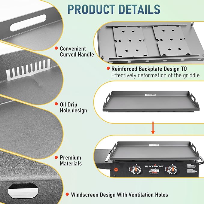 Griddle Replacement Top for Blackstone 28" Griddle 1517 1853 1883 1803 1924, Heavy Duty Steel Flat Top Griddle for Blackstone 2 Burner Gas Grill with Rear Grease System