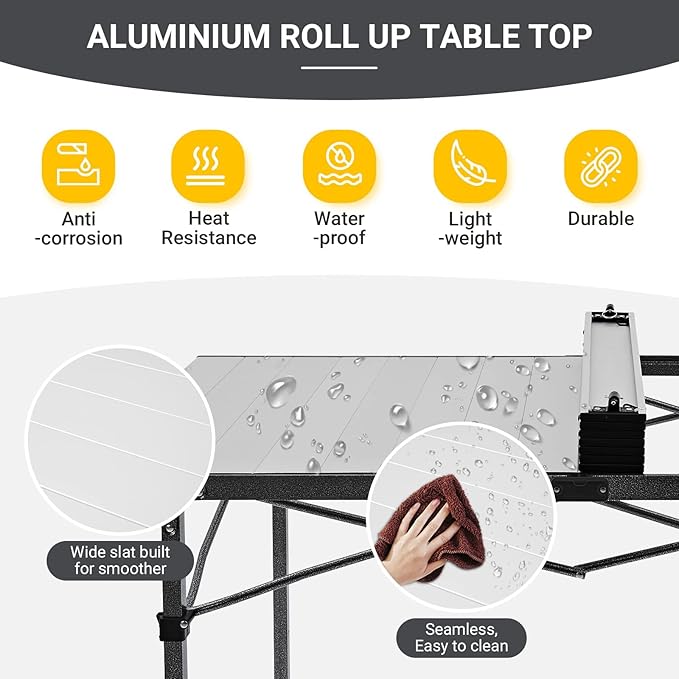 KingCamp Aluminum Camping Table Foldable, Large 53.5" Roll Up Camp Table Folding Seamless Tabletop Heavy Duty Duck Hunting Camping Tables Metal Portable Outdoor Collapsible for RV BBQ Picnic Hunting