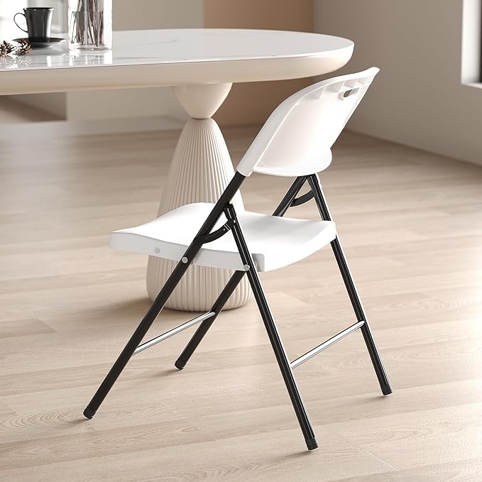 Nazhura 650 Weight Limit Heavy Duty Plastic Folding Chair with Reinfoced Steel Frame for Indoor and Outdoor, Wedding, Party, Restaurant, Meeting Room, Patio and Garden (White, 12 Pack)