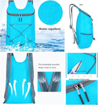 16L Foldable Backpack & Bucket Hat 2 In 1 Combo, Lightweight packable Travel Set, Compact Daypack with Sun Hat (Blue)