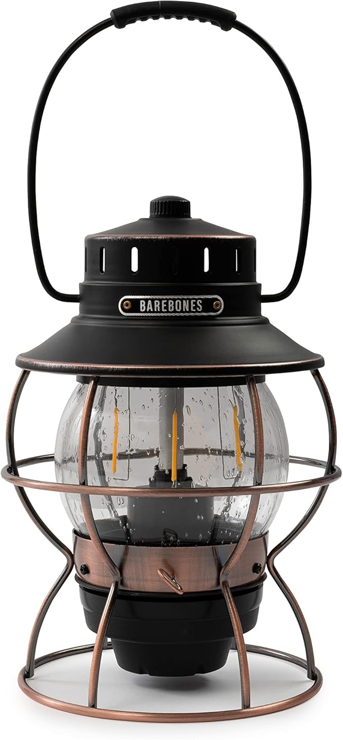 Barebones Railroad Lantern – Antique Bronze, Vintage-Inspired LED Camping Lantern with Rechargeable Battery – Adjustable Brightness Outdoor Light for Camping Gear, Backyard, and Home Decor