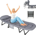 Camping Cot with Mattress, No Assembly Required Heavy Duty Folding Camping Cot for Adults, 550 Lbs Capacity Adjustable Portable Sleeping Bed for Indoor, Outdoor & Patio Use (L''75)