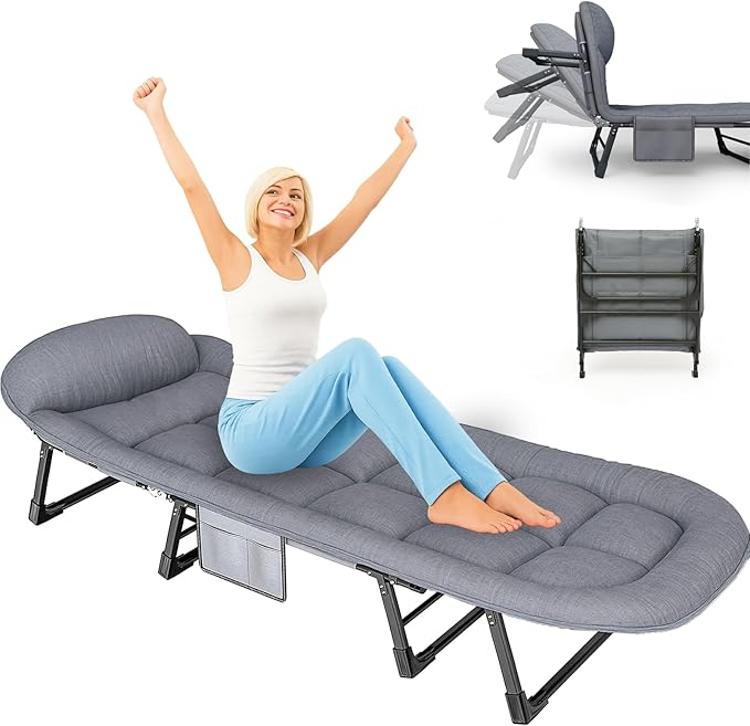 Camping Cot with Mattress, No Assembly Required Heavy Duty Folding Camping Cot for Adults, 550 Lbs Capacity Adjustable Portable Sleeping Bed for Indoor, Outdoor & Patio Use (L''75)