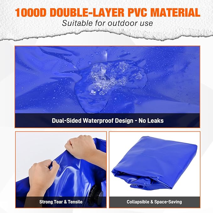 Yesker Portable Water Storage Bladder 30 Gallon – Heavy-Duty 1000D PVC Foldable Water Bladder Tank with 3/4" PVC Spigot for Garden, Camping & Car Use