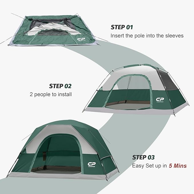 Tents for Camping 4 Person Tent Waterproof Windproof Double Layer Camping Tent, Easy Setup Dome Tent with Large Mesh Windows & Wider Door for Outdoor Camping & Hiking