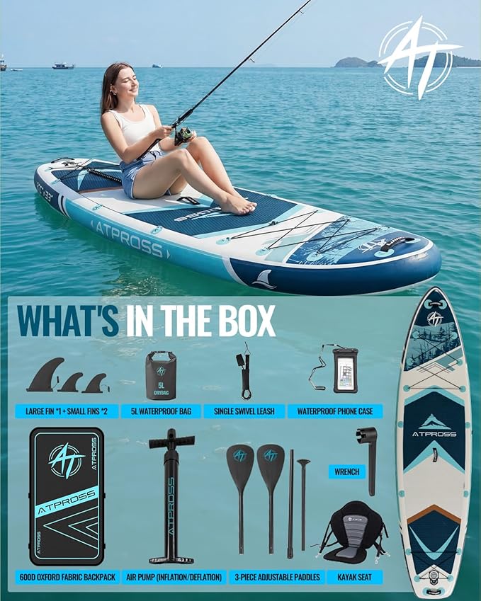 10'6''x33''Inflatable Stand Up Paddle Board, 400lbs Extra Wide Stand Up Paddleboard with Kayak Seat, Anti-Slip EVA Deck Premium SUP Accessories Kit, Non-Slip Stable Deck Boat for Yoga Fishing Surf
