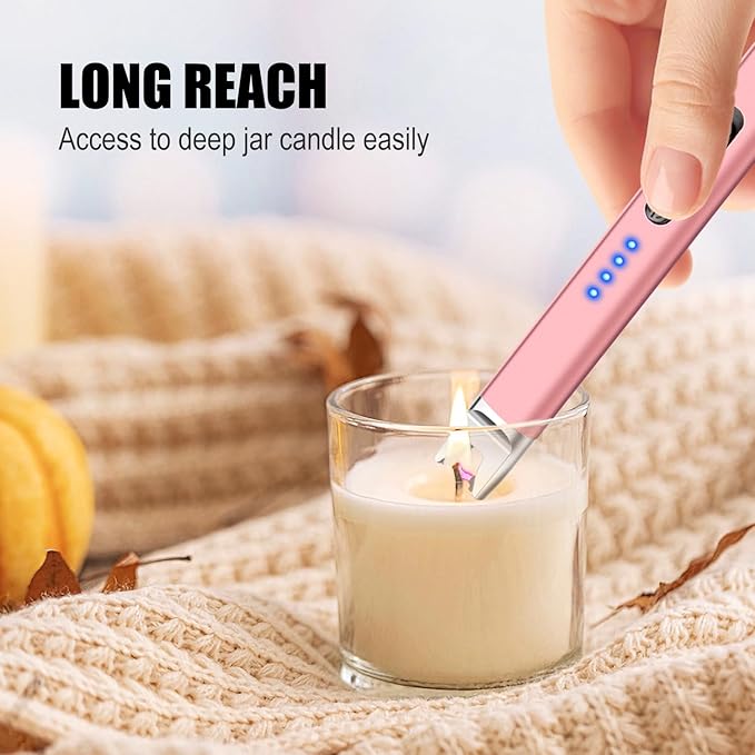 LcFun 3 Pack Electric Candle Lighter USB Rechargeable Arc Lighter with Safety Lock, Windproof Flameless Plasma Long Matches Lighters for Candle, Grill, BBQ, Camping, Gas Stoves (Black,Pink,Blue)