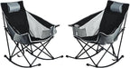 SUNNYFEEL Rocking Camping Chair 2 Pack, Outdoor Oversized Folding Lawn Chair with Pocket, Heavy Duty for Outdoor/Picnic/Lounge/Patio, Portable Camp Rocker Chairs with Carry Bag