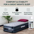 Pittman Outdoors - Black 18" Luxury Double High Twin Air Mattress with Built in Pump - Premium Comfort Twin Size Blow up Mattress - 300lb Capacity - Ideal for Home Visits, Guests, Travel or Camping