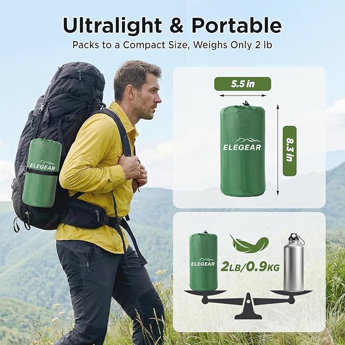 Elegear CumbreX™ Sleeping Pad for Camping with 9 R-Value, Ultralight Camping Sleeping Mat for All Seasons, Insulated Backpacking Sleeping pad, Durable Camping Mattress for Outdoor Hiking Tent