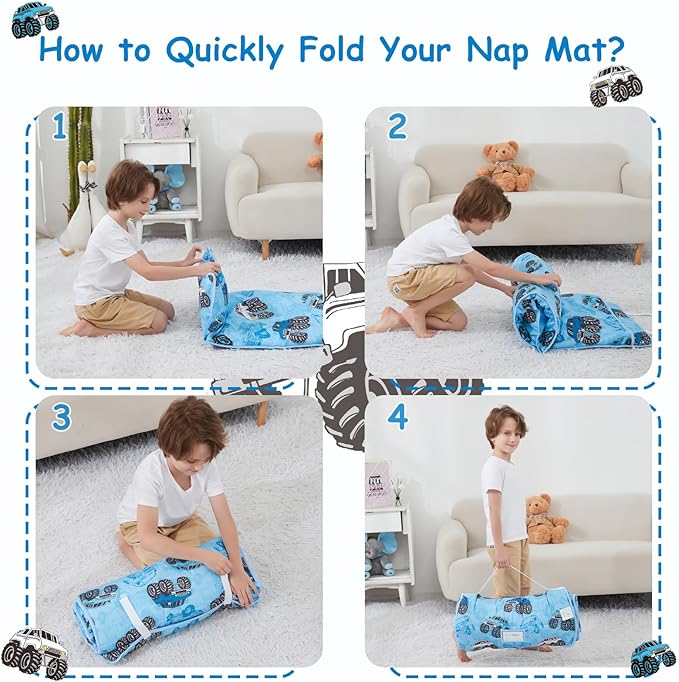 Toddler Nap Mat, Kids Sleeping Bag with Pillow & Minky Blanket, Girls Extra Large Rolled Nap Mats for Preschool Daycare Camping Kindergarten