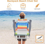 GYMAX Beach Chairs, Backpack Camping Chair with Armrest, Cooler Bag, Cup Holder, Towel Bar & Side Pockets, Sunbath Sling Tanning Lounge, Folding Layout Chair (4 Chairs Without Table, Yellow Stripe)