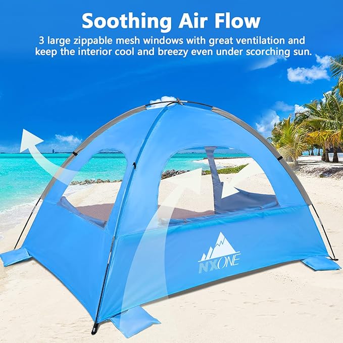 NXONE Beach Tent Sun Shelter with UPF 50+ UV Protection, Lightweight Easy Setup Portable Beach Canopy for Family, Large Space for Beach, Camping & Outdoor, 3/4/6 Person
