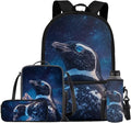 Penguin Kids School Backpack with Lunch Box for Boys Elementary School Bag Lightweight Teenage Backpacks for Boys Book Bags with Front Pocket 17 Inch Daypack Rucksack for Daily