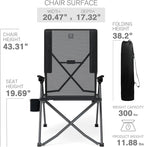 EVER ADVANCED Teslin Reclining Camping Chairs for Adult Lightweight, Portable Compact Folding Chair with Adjustable Back, 4-Level Recliner Chairs, Lawn Chair for Patio Balcony, Supports 300lbs, Black