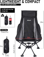 WildCall Lightweight Folding High Back Camping Chair with Head Support, Compact Beach Chair with Anti-Sinking Large Feet and Three Tilt Angles Adjustment