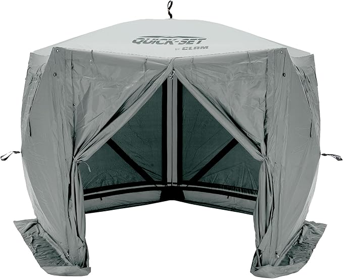 CLAM Pop Up Screen Tent, Outdoor Camping Gazebo Canopy, Adventure with Wind Panels, 9' x 9', Gray