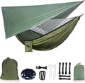NewDoar Camping Hammock with Mosquito Net and Rain Fly Tarp,Portable Single Nylon Parachute Hammock Rainfly Set,Tree Straps Swing Hammock Bed for Outdoor Backpacking Backyard Hiking(ArmyGreen)